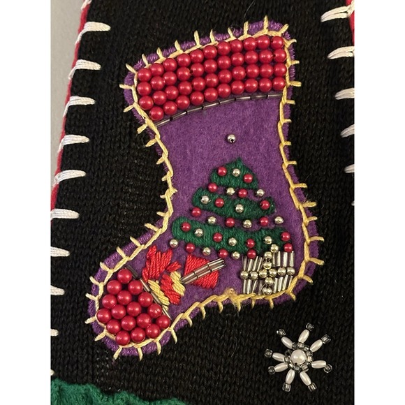 Vtg Jacque & Koko Holiday Sweater Vest Sz 14/16 Beads Christmas Tree Teddy Bear - Picture 14 of 16